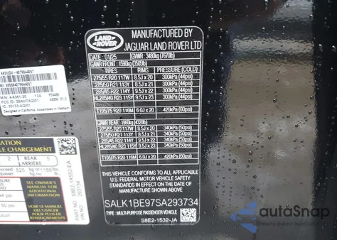 2025 Land Rover Range Rover P530 Autobiography/P530 Autobiography 7 Seat z USA, uszkodzony, nr VIN SALK1BE97SA293734